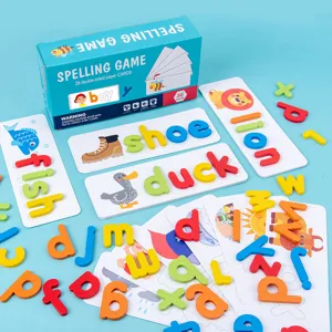 Wooden spelling game toy for kids, early learning alphabet matching cards with letters.