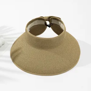 Chapeau visière de soleil en paille pour femme été large bord pliable portable plage chapeau