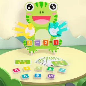 Montessori wooden frog math learning toy for kids finger counting numbers calculation cards