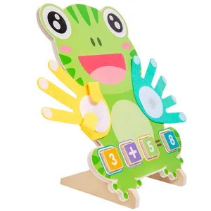 Montessori wooden frog math toy for kids, educational finger counting puzzle and numbers.