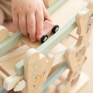 Wooden ramp racer toy for kids, smooth sliding four-layer track with safe eco-friendly design.