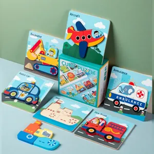 Kids Wooden 3D Puzzle Early Educational Learning Toy Animal Traffic Theme Color Box Packaging Toy For Children