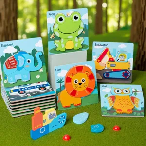 Kids wooden jigsaw puzzle set animal and vehicle educational toys for early learning