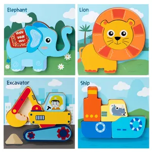 Kids wooden 3D puzzle set animal and vehicle early learning educational toy for toddlers