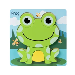 Wooden animal puzzle for kids ages 3-6, educational early learning toy with a frog design.