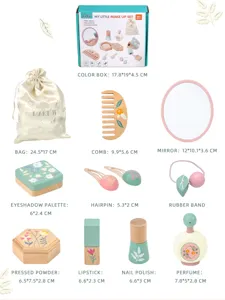 Kids wooden pretend makeup toy set with interactive accessories, safe and educational gift.
