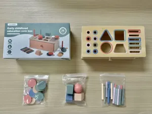 Montessori wooden shape sorting coin box educational toy for kids color cognition baby