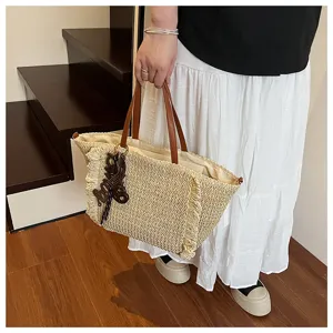 Geweven strooien shopper tas voor dames, stijlvolle strand schoudertas handtas met handgrepen.