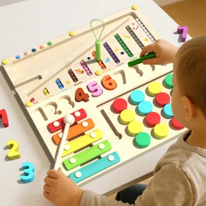 Giocattolo Educativo in Legno Montessori Tavola Logaritmica Multifunzionale Labirinto di Conteggio Xilofono Gioco di Abbinamento Colori