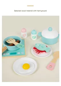 Wooden kitchen toy set with stove pots and food accessories for kids pretend play cooking