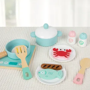 Wooden kitchen cooking toy set simulation pretend play cookware for kids play food set