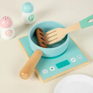 Wooden kitchen toy set with stove and cookware for kids pretend play simulation cooking fun