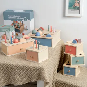 Montessori wooden early education coin box shape matching block toy set for toddlers color cognition