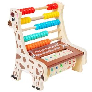 Wooden giraffe abacus learning toy for kids, colorful beads math counting toy for early education.