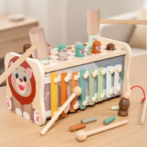 Jouet éducatif multifonctionnel en bois 5 en 1 pour bébé avec xylophone et pêche.