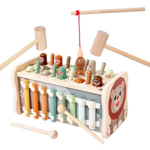 Jouet éducatif bébé multifonctionnel en bois 5 en 1 xylophone jeu de pêche vue principale