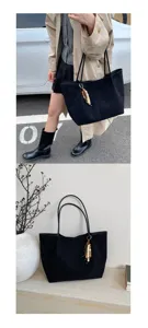 Detailed view of the black matte shoulder tote bag, showcasing its large capacity and design.