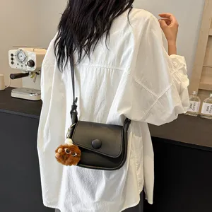 Chic black crossbody small square bag for women, stylish minimalist PU leather shoulder bag.