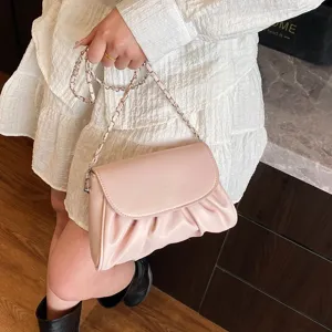 Vrouwen roze gerimpelde crossbody tas van zacht leer schoudertas met metalen kettingriem nieuw