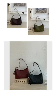 Woven leather hobo shoulder bag for women, stylish vintage underarm purse with elegant design.