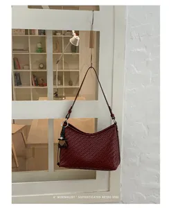 Korean style chic woven shoulder bag retro casual underarm bag for women daily commuting