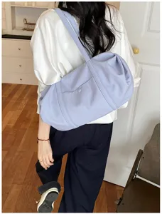Korean style minimalist light purple shoulder bag, casual soft slouchy tote bag for women.