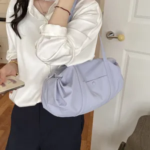 Casual lavender shoulder bag for women, soft tote handbag with elegant pleated design daily use.