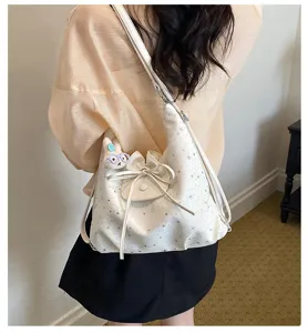 Sac a bandouliere blanc imprime etoiles avec noeud et charm lapin mignon pour femmes