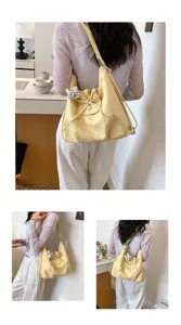Sac cabas jaune à imprimé étoiles pour femme, grand sac porté épaule bandoulière avec nœud.