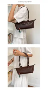 Women brown leather shoulder bag minimalist tote chic commuter handbag stylish underarm bag