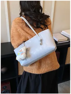 Women shoulder tote bag retro commuting large capacity casual solid color underarm bag fashion