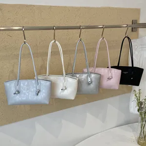 Retro Commuting Large Capacity Tote Bag Women Fashion Casual Solid Color Shoulder Bag PU Leather Handbag Knot Detail