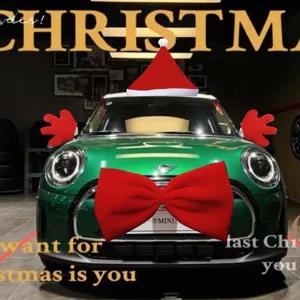 Christmas Car Decoration Set Big Red Bow Santa Hat Rearview Mirror Gloves Festive Automotive Exterior Accessories