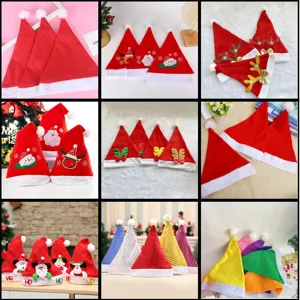 Chapeau de Noël Festif Paillettes Père Noël Chapeau en Velours Rouge Adulte Enfants Fête de Vacances Décoration Cadeau du Nouvel An Casquette Familiale