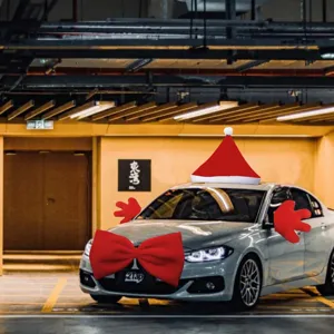 Christmas car decoration big red bow set Santa hat creative funny auto exterior accessories