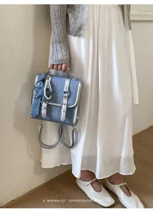 Mini sac a dos vintage en denim pour femme, sac d'ecole retro decontracte et stylise