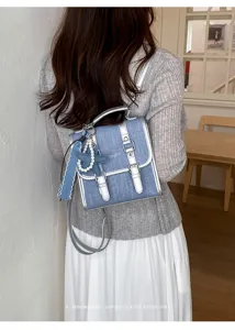 Sac à dos en jean vintage pour femme élégant cartable rétro sac porté épaule casual