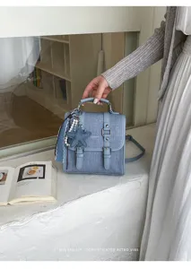 Mini sac à dos en jean vintage avec pendentif étoile perle, sac de cours élégant