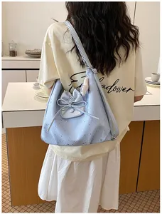 Sac cabas imprimé étoiles bleu pour femme avec joli nœud sac à bandoulière décontracté.