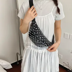 Fashionable polka dot fanny pack, casual crossbody chest bag, stylish women daily commute bag.