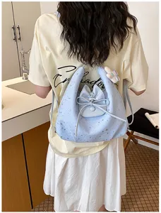 Femme Grande Capacité Sac Cabas Imprimé Étoile Joli Nœud Casual Sac à Dos Quotidien