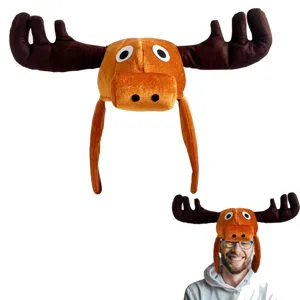 Divertido sombrero de alce de peluche para carnaval, gorro de animal marrón para fiesta.