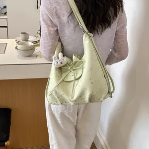 Grand sac bandoulière imprimé étoiles avec nœud, sac fourre-tout polyvalent pour femmes.