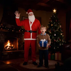 Vista dettagliata del set di costume da Babbo Natale in una calda e festosa atmosfera.