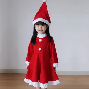 Christmas costume dress and hat set for girls holiday performance party wear red cute