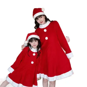 Christmas costume parent-child matching red dress with hat for holiday party performance