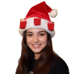 Christmas plush hat with shot glass holders novelty holiday party red velvet hat with cups