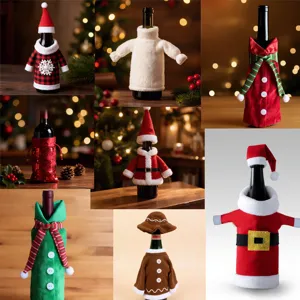 Kerst Wijnflessenhoes Mini Kerstmuts Gebreid Rode Wijn Champagne Fles Decoratie Vakantie Feest Diner Tafeldecoratie