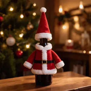 Kerst mini kerstman muts wijnflessenhoes set voor feestelijketafel diner decoratie.