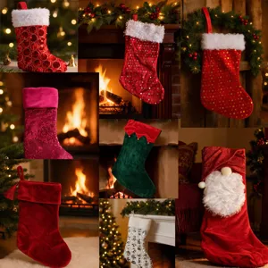 Chaussette de Noël Sac Cadeau Ornement Suspendu de Cheminée Décoration de Fête de Vacances Polyester Support de Cadeau Festif